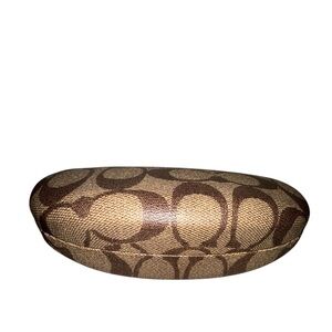 Coach Tan Brown Hard Clamshell Eye Glass Case C Logo Almond Shape